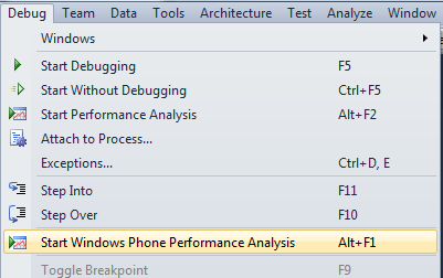Start Windows Phone Performance Analysis
