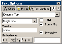 Pannello Text Options - Flash 5