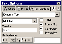 Pannello Text Options