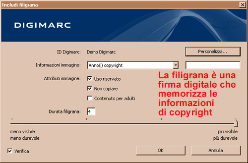 finestra di dialogo Digimarc