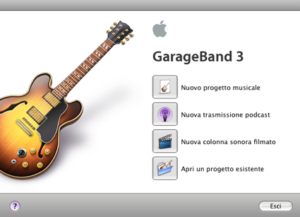 Interfaccia di GarageBand all'apertura del programma