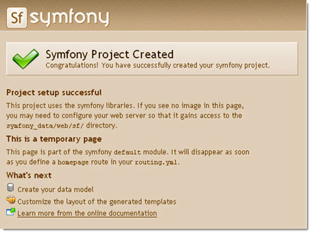 Pagina di creazione del progetto Symfony