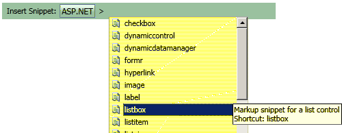 Snippet per la creazione di controlli ASP.NET