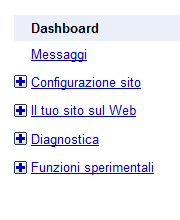 sottosezioni Dashboard Webmaster tools