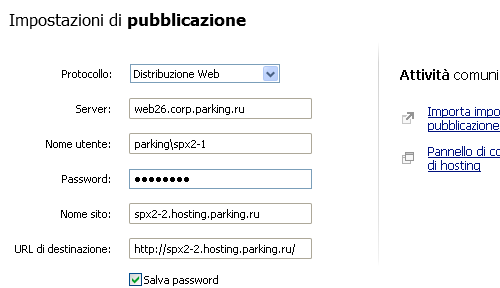 Impostazioni di pubblicazione