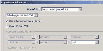 Pannello «Salvataggio dei file HTML»